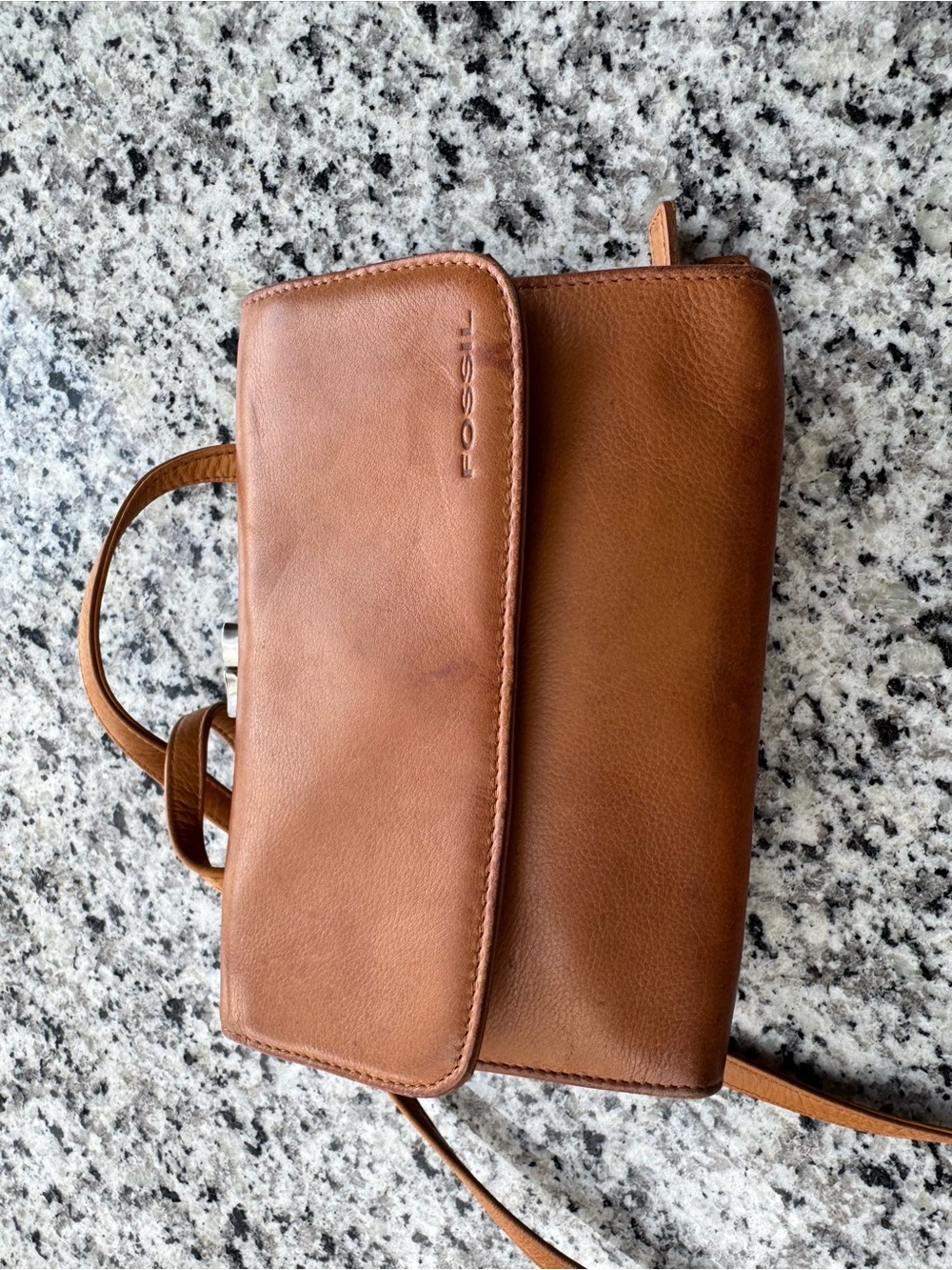 Fossil Tan Leather Crossbody with Flap